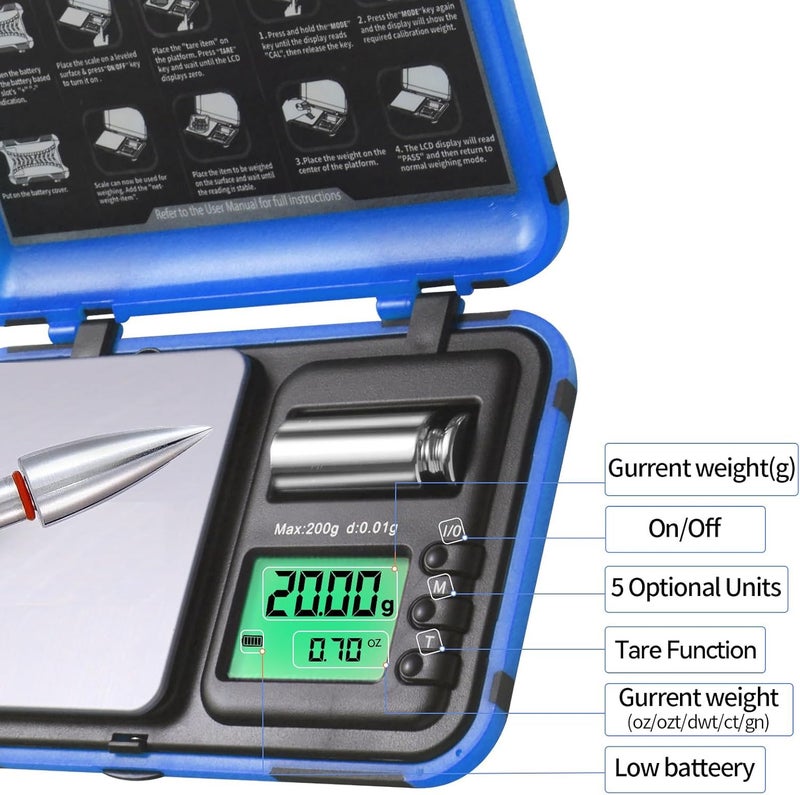 AHOSOUTLY Archery Scale Arrow Scale Dual Unit and HD Display LCD Digital Pocket Arrows Scale,200g x 0.01g Grain Scale Digital Mini Scale(Battery Included) - Image 2